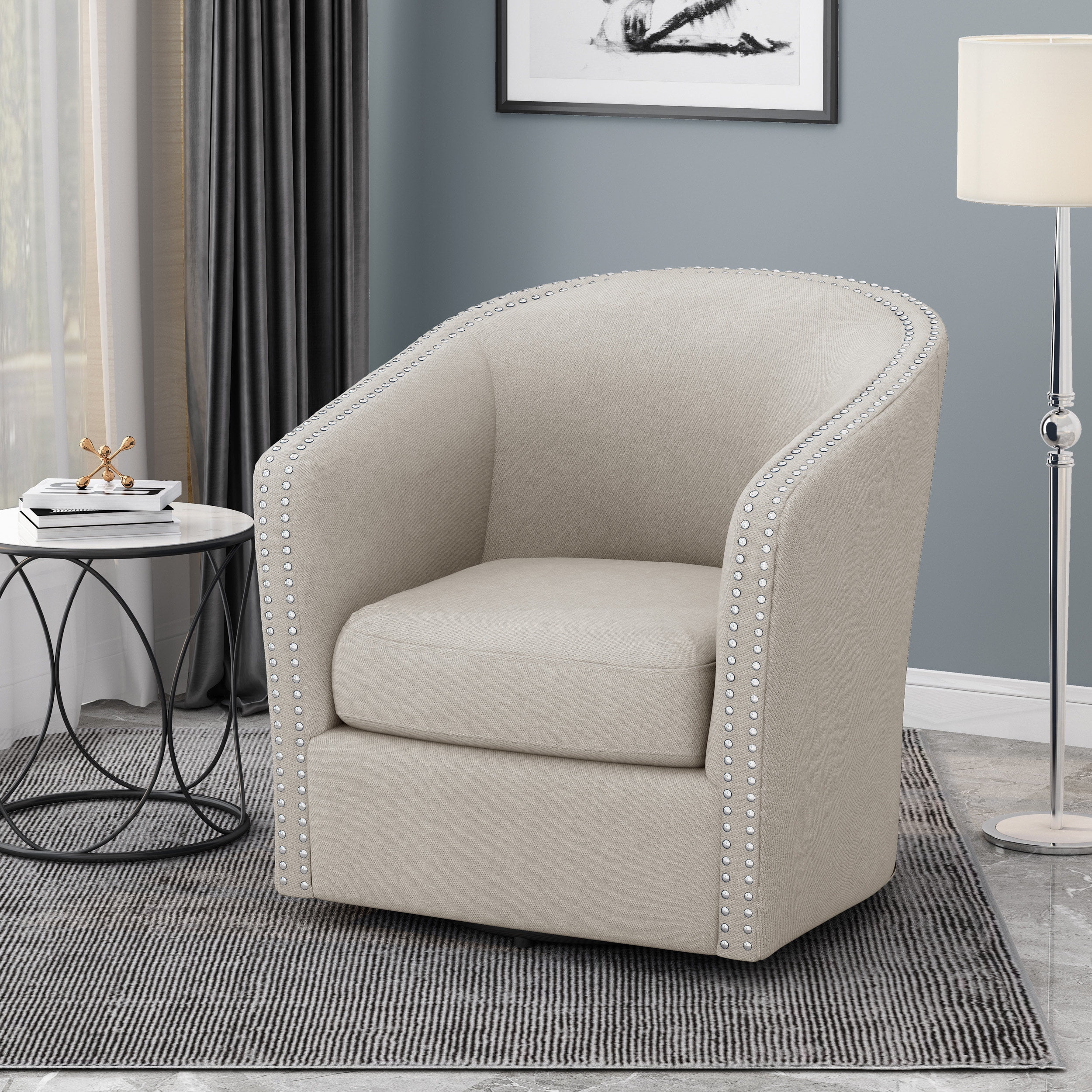 GDF Studio Leily Contemporary Fabric Swivel Club Chair Wheat and