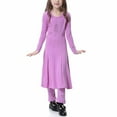 thumbnail image 5 of Odeerbi Muslim Dress For Girls 2025 Long Sleeve Long Dress V Neck Colorblock Dress for Teen Girls Purple, 5 of 6