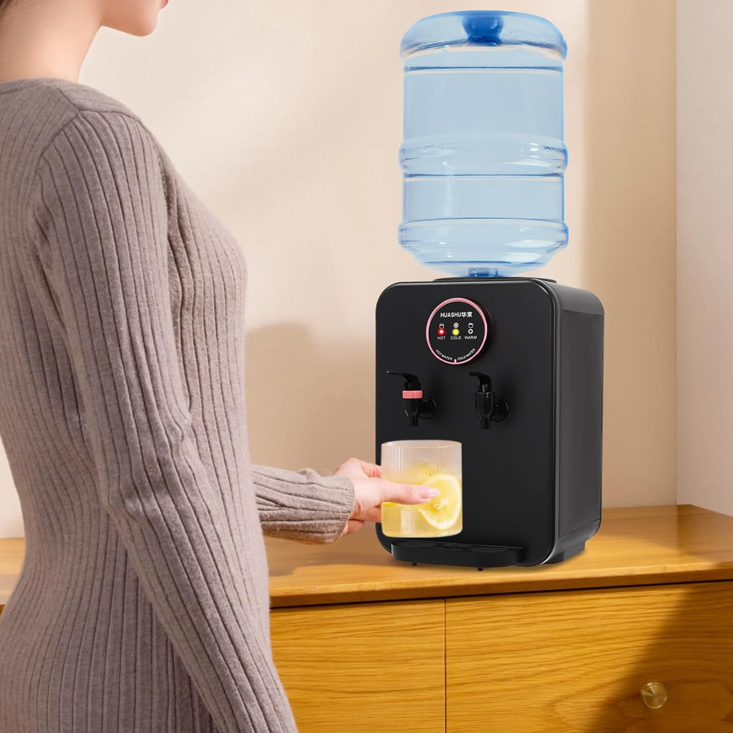 Countertop Hot and Cold Water Cooler Dispenser, Efficient Cooling/Heating, for Home Office Use, Holds 5 Gallon Bottles