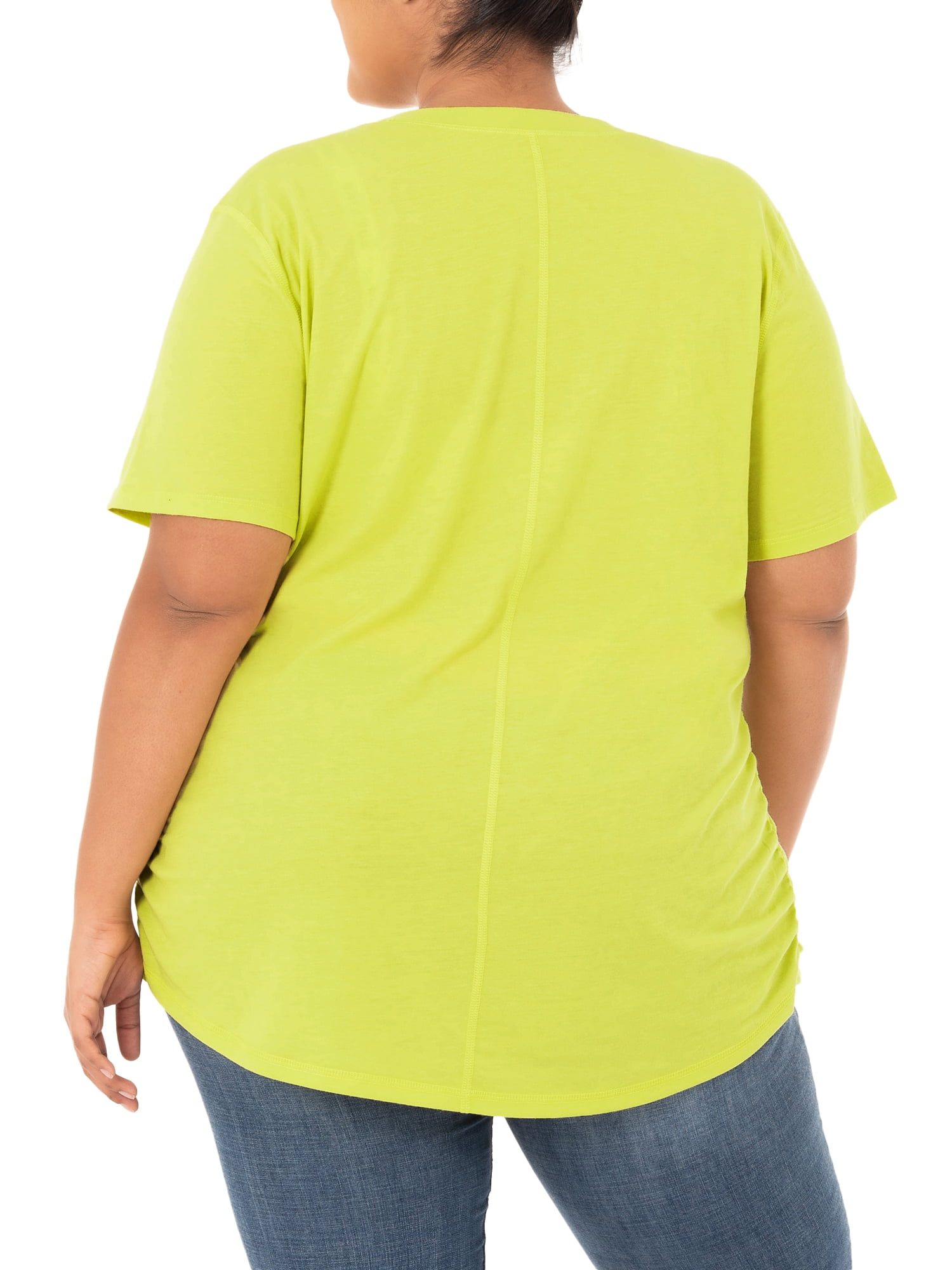 Terra & Sky Women's Plus Size Scoop Neck Shirred T-Shirt