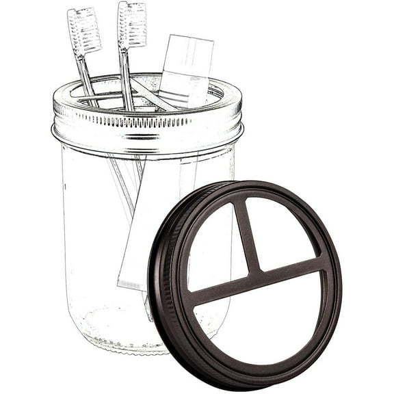 LEXON Oil Bronze Toothbrush Holder Lid for 16oz. Wide Mouth Mason Jar