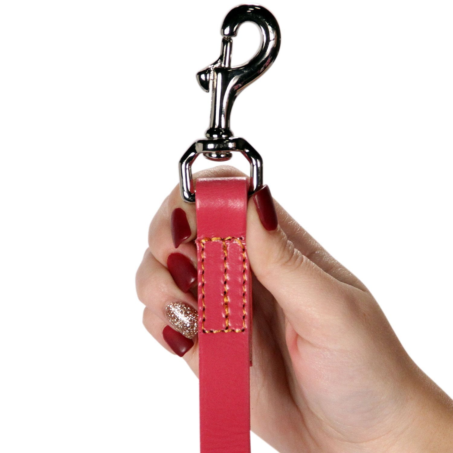 logical leather 6 foot dog leash - best for training - water resistant heavy full grain leather lead - pink