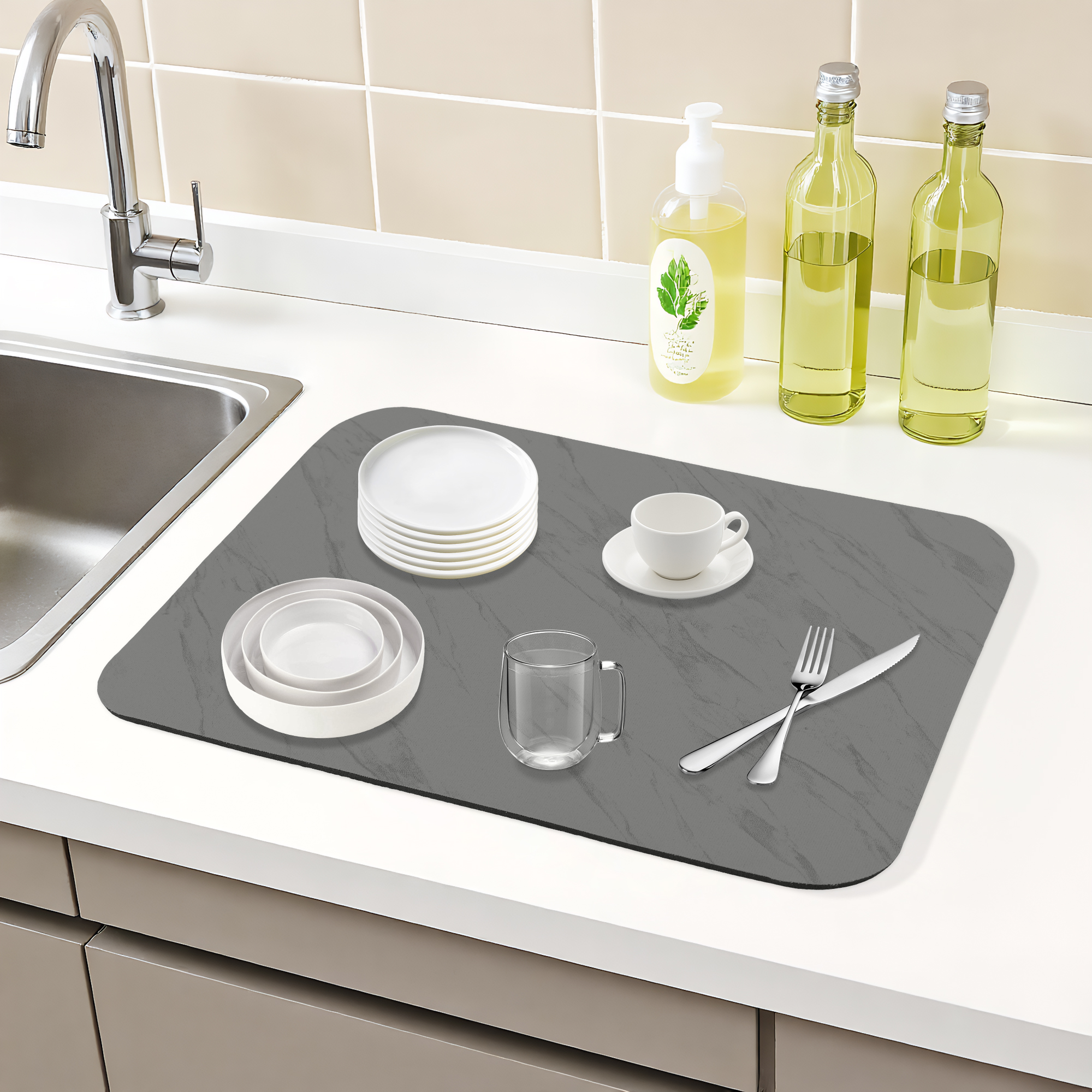 Unique Bargains Diatomaceous Stone Dish Drying Mat Dish Drying Mats Black 15.7*11.8 inch