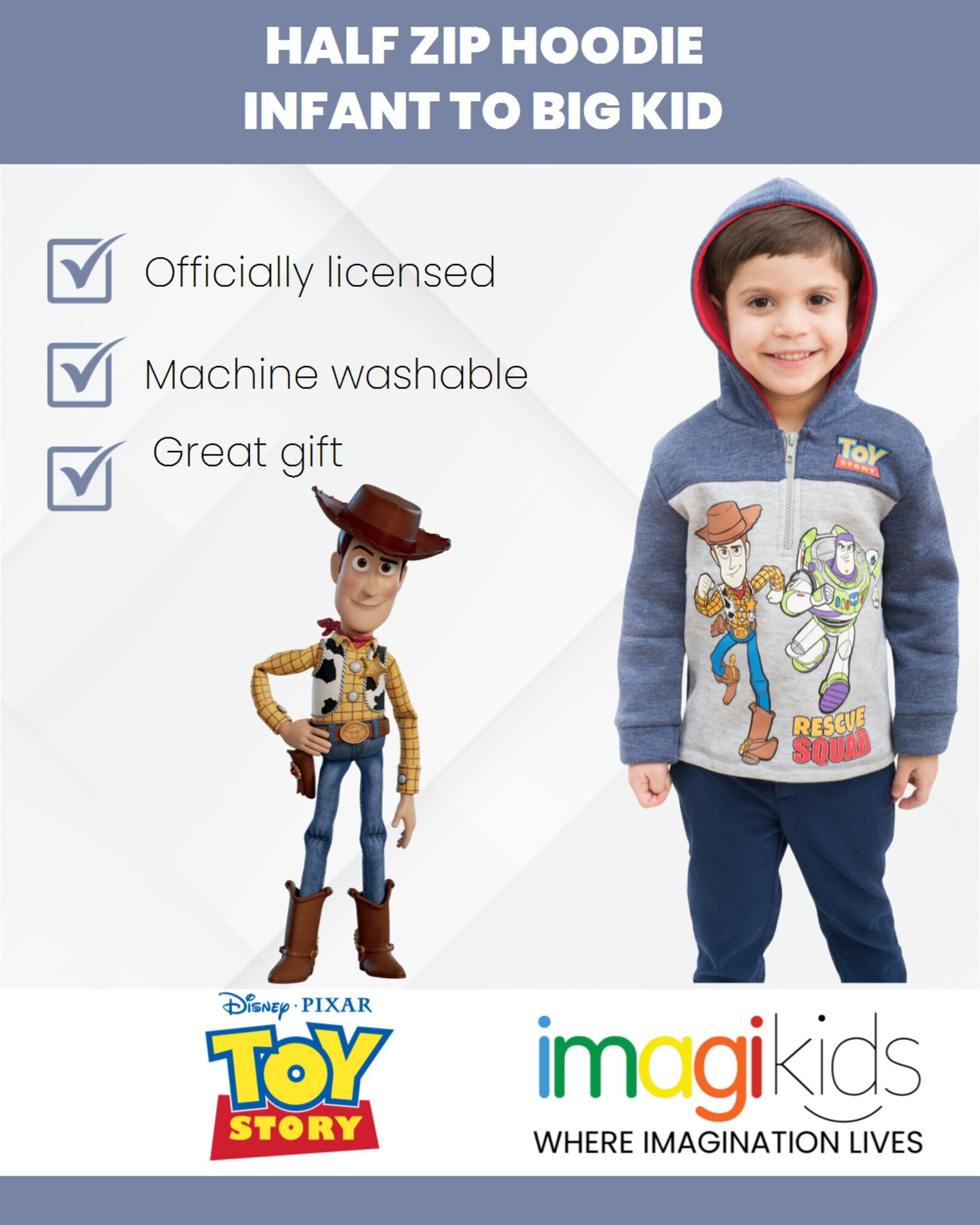 Disney Pixar Toy Story Woody Buzz Lightyear Toddler Boys Fleece Half Zip Hoodie Toddler to Big Kid in Nepal at NPR 5156 Rating 4