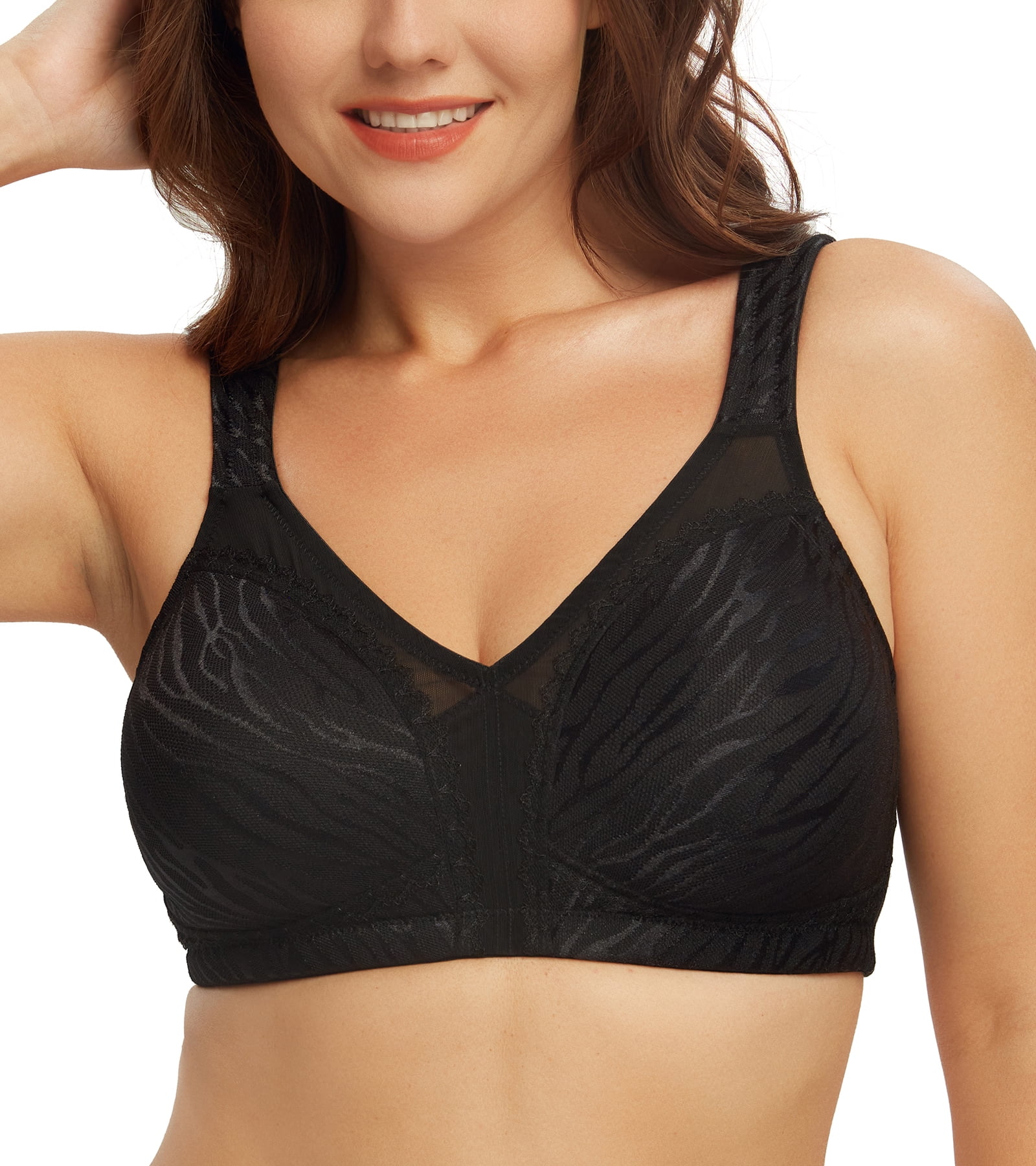 Big Cup Embroidered Non-wired Bra Plus Size Full Coverage Underwear  Breathable Thin Brassiere New-XL/Black