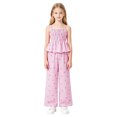 thumbnail image 6 of LIIPEE Girls Summer Outfits 2 Piece Casual Bow Graphic Sleeveless Ruffle Camisole Wide Leg Pants Kids Cute Everyday Outfit Sets,13-14 Years, 6 of 9