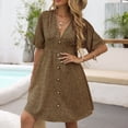 thumbnail image 4 of Summer Saving Wycnly Womens Dresses Short Sleeve V-Neck Leopard Mini Summer Dress Vintage Empire Waist Loose Button Down Dresses Khaki Up to 65% off, 4 of 7