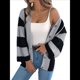 thumbnail image 3 of Suéter Tipo Cárdigan de Acampanada con Rayas Contrastantes para Mujer, Otoño e Invierno, Abrigo de Longitud Media. Gris XL, 3 of 10