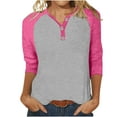 thumbnail image 4 of Otvok Women's Raglan V Neck Summer Tops 3/4 Sleeve Ladies Button Henley Shirt Boyfriend Style Blouse, 4 of 6