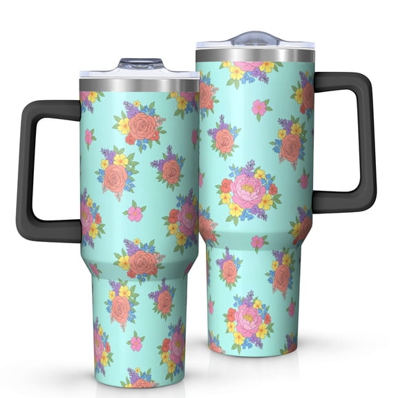 40oz Pioneer Flower Floral Print Pattern Insulated Tumbler with Handle, BPA-Free Leak Proof Lid and Straws, Double Wall Vacuum, Hot 12h/Cold 34h