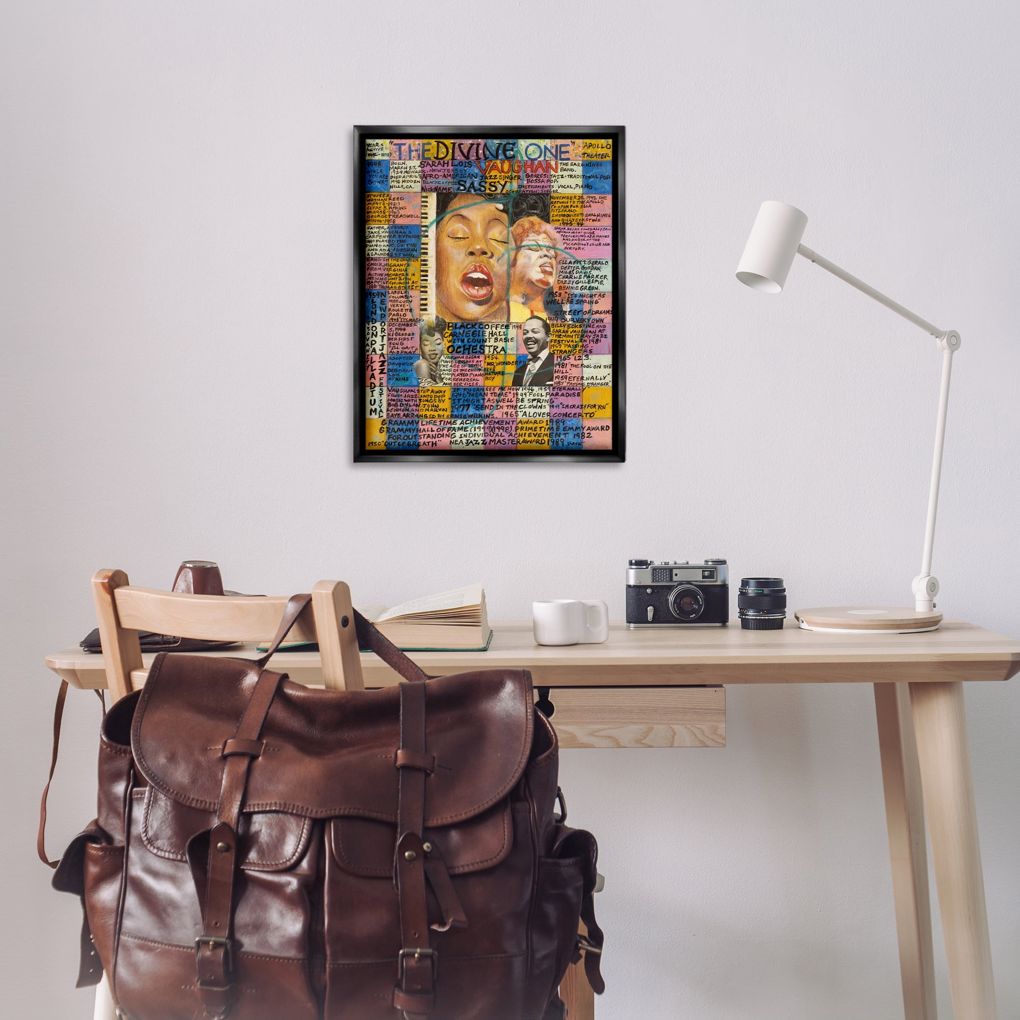 Stupell Industries Sarah Lois Vaughan Collage People Drawing Black Floater Framed Canvas Art Print Wall Art, 25 x 31