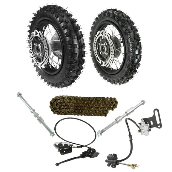 Front 2.50-10 Dirt Bike Tire & Rear 3.00-10 Tire 10" Tire Rim Wheels & Brake Assembly & 420 Chain Disc Brake Kit for CRF50 XR50 SSR Apollo Taotao 50cc 70cc 90cc 110cc Pit Dirt Bike Motorcycle