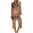 thumbnail image 4 of Puntoco Conjunto de pijama cómodo de dos piezas con cuello redondo y manga larga para mujer Puntoco Puntoco-3852, 4 of 5