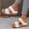 thumbnail image 4 of Womens Platform Wedge Slipper Sandals Fashion Leather Open Toe Chunky Wedge High Heeled Slip on Dress Slides, 4 of 7