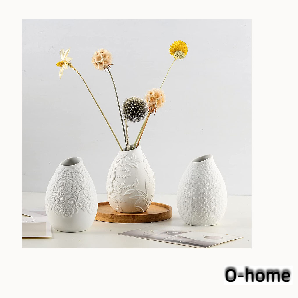 Small Vase Set, Ceramic Bud Vases of 3, Embossed Pattern Mini Vases for