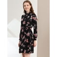 thumbnail image 4 of Vestido Floral De Una Línea De Manga Larga Con Columpio Hasta La Rodilla Y Cuello Simulado Para Mujer Negros S, 4 of 6