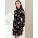 thumbnail image 4 of Vestido Floral De Una Línea De Manga Larga Con Columpio Hasta La Rodilla Y Cuello Simulado Para Mujer Negros S, 4 of 6