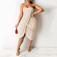 thumbnail image 2 of Fridja Robe d'Été Femme Unie avec Poitrine Enveloppée, une Épaule, Plissée, 2 of 7