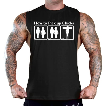 Men's How To Pick Up Chicks Sleeveless Black T-Shirt Gym Tank Top Medium