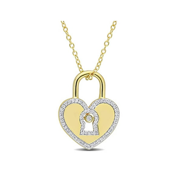 Miabella 0.18 Carat T.W. Diamond Yellow Rhodium-Plated Sterling Silver Heart Lock Pendant
