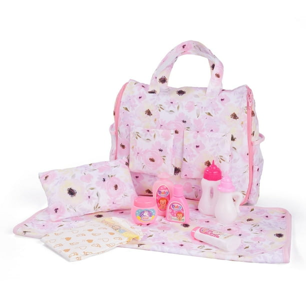 Juego de bolsas de pañales Baby Doll BABESIDE con bolsa de pañales 2 en 1, color rosa