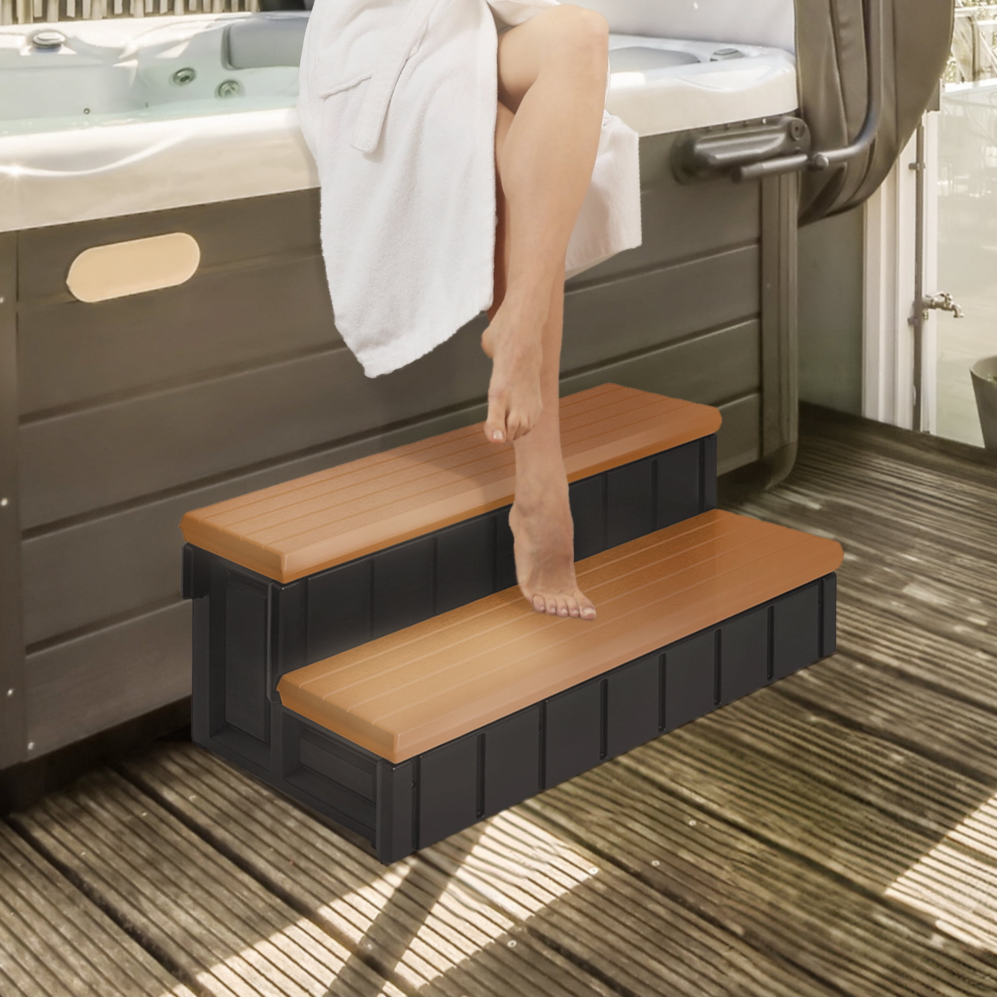 Confer Plastics Leisure Accents Deluxe Spa Hot Tub Steps, 36" Wide, Redwood