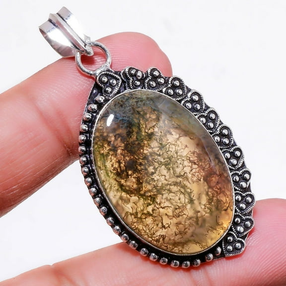 Moss Agate Oval Shape Gemstone Handmade Fashion Pendant Jewelry 2.30" SA 655
