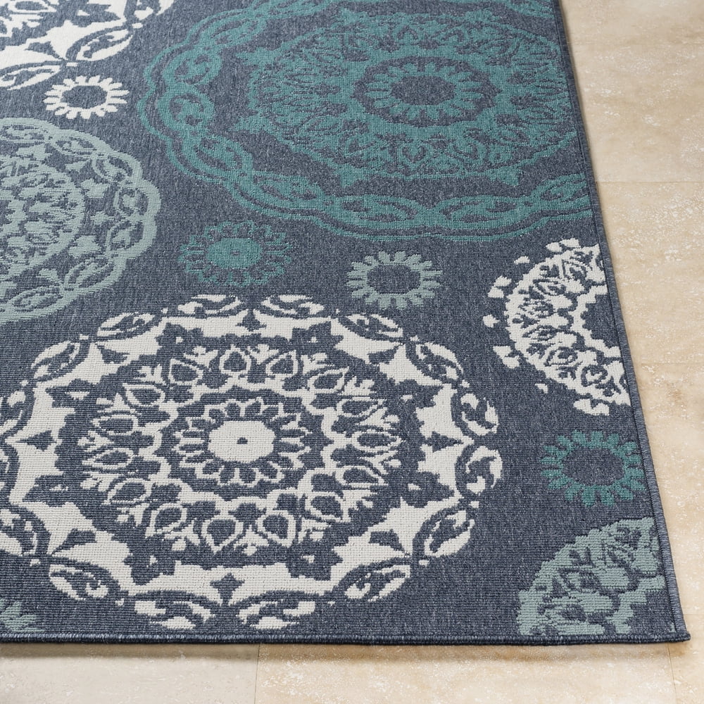 Livabliss Outdoor Rugs, 9x13 Alfresco Cottage Blue Area Rug for Patio, Porch, Deck, Backyard, Waterproof Indoor Outdoor Carpet (8'10" x 12'10")
