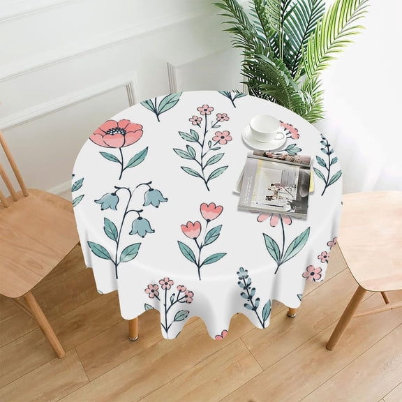 RKSupls 60 Inch Round Tablecloth, Delicate Botanical Wildflower Pattern Premium Polyester Straight Edge Wrinkle Resistant Washable Table Cover for Party Home Dining Decor