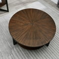 thumbnail image 5 of JESONVID 35" Round Coffee Table, Solid Wood Coffee Table with Storage, Modern Farmhouse Coffee Tables for Living Room(Brushed Brown), 5 of 8