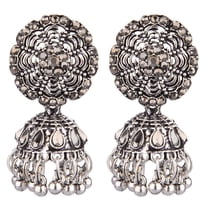 Efulgenz Indian Oxidized Jewelry Boho Vintage Tribal Crystal Floral Jhumka Jhumki Dangle Statement Earrings for Women