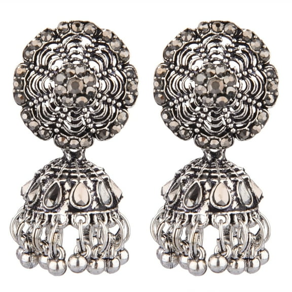 Efulgenz Indian Oxidized Jewelry Boho Vintage Tribal Crystal Floral Jhumka Jhumki Dangle Statement Earrings for Women