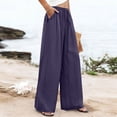 thumbnail image 6 of Palazzo Pants for Women Dressy Drawstring Elastic Waist Casual Linen Pant Summer Beach Wide Leg Trousers with Pockets, L, 6 of 7