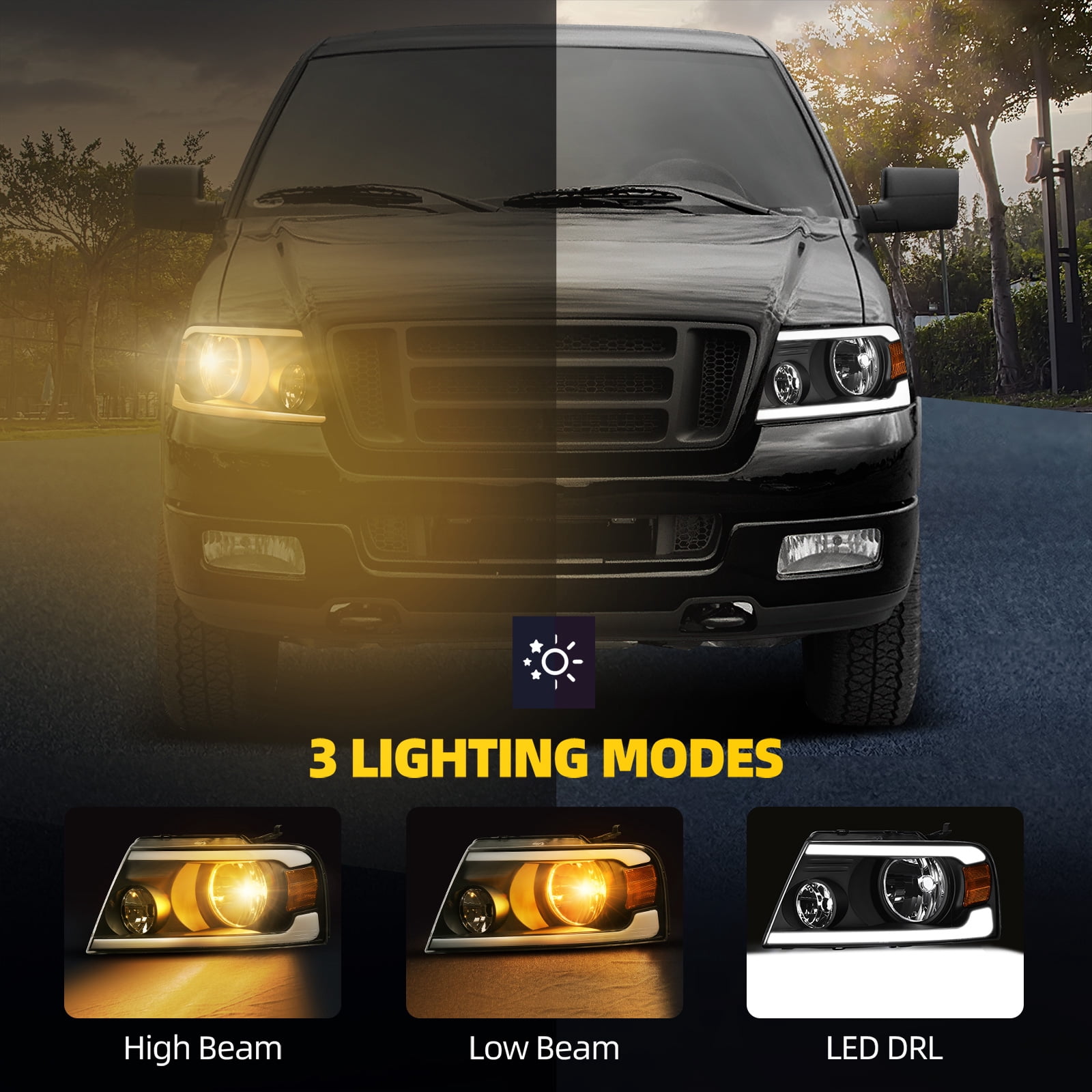 RVNI For 2004-2008 Ford F150 F-150/06-08 Lincoln Mark LT LED DRL Sequential Headlight