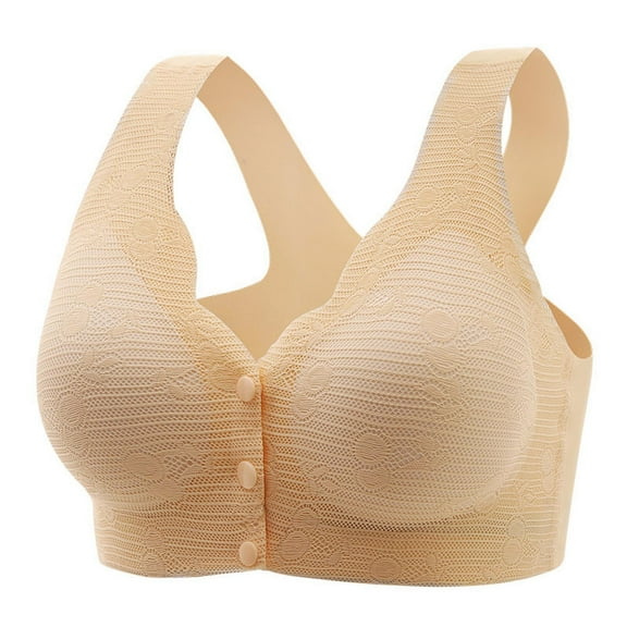 ATOYSOY Everyday Bra Wireless Front Closure Button Breathable Push Up Underwear Workout Solid Color Girls Teens Seamless Crop Tops Camisoles Smoothing Comfort Bra Beige