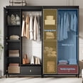 thumbnail image 5 of Wardrobe Closet,79 ” Tall Wood  Armoire with 1 Storage Cabinet&Hanging Rod and Drawer, Freestanding  Clothing Storage Cabinet with Mesh Side for Bedroom, Office, Apartment, 5 of 10
