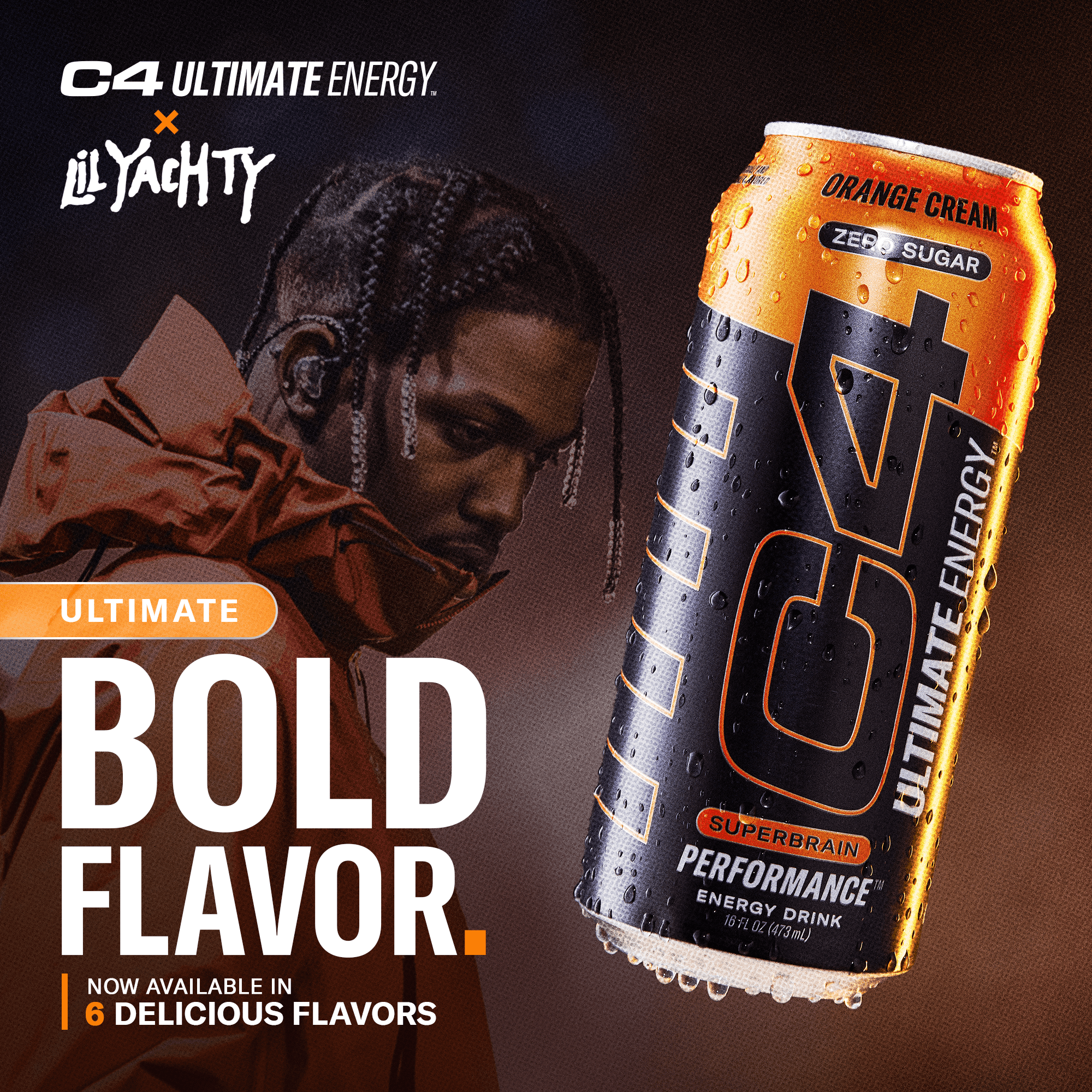 C4U Ultimate Energy Orange Cream, 12 pack of 16oz Cans