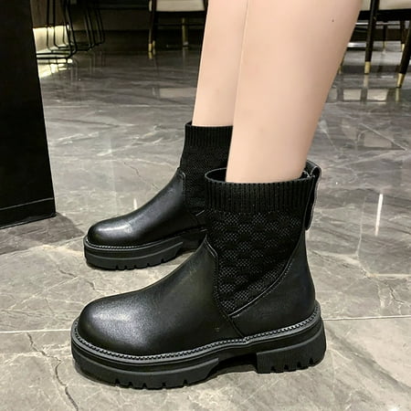 

Gubotare Woman Boots Women s Combat Boots Fashion Side Zipper Buckle Ankle Booties Black 7.5