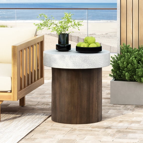 Water-Resistant Side Table / Outdoor Dining Setup / Faux Wood Base