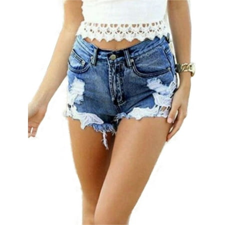 High Waisted Denim Shorts - Summer Women's High Waist Short Jeans Denim Hot Beach Pants Ripped Frayed Shorts