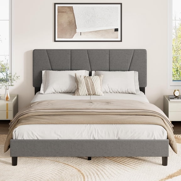 Upholstered Metal Platform Bed Frame with Adjustable Headboard for Bedroom,Queen,Gray