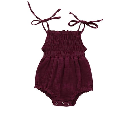 

Franhais Infant Summer Cotton Sling Romper Lace Up Stretch Jumpsuit Cute Ruched Sleeveless Playsuit