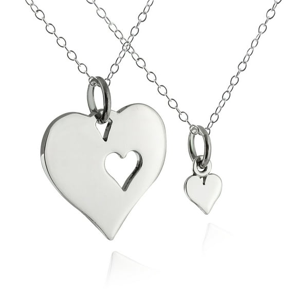 Mother Daughter Heart Necklaces, 925 Sterling Silver, Two 18" Chains