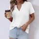 thumbnail image 3 of Mujeres de Verano Tops Nuevo Color Sólido Cuello en V Manga Corta con una Hendidura en el Doblado, Poliéster, 3 of 8