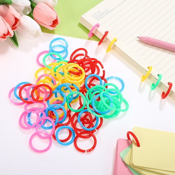 OUNONA Assorted Color Plastic Binder Rings for Notebooks and Flashcards 150pcs 0.75 inch