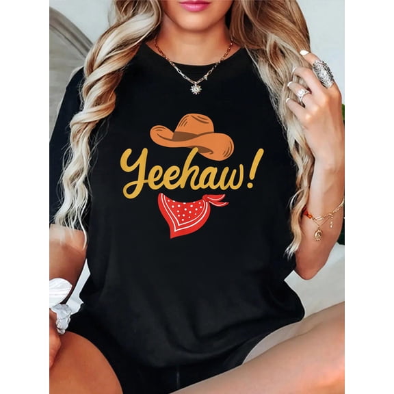 Yeehaw Cowboy Cowgirl Western Country Rodeo T-Shirt Small casual short sleeve crew neck cotton tee tops for women