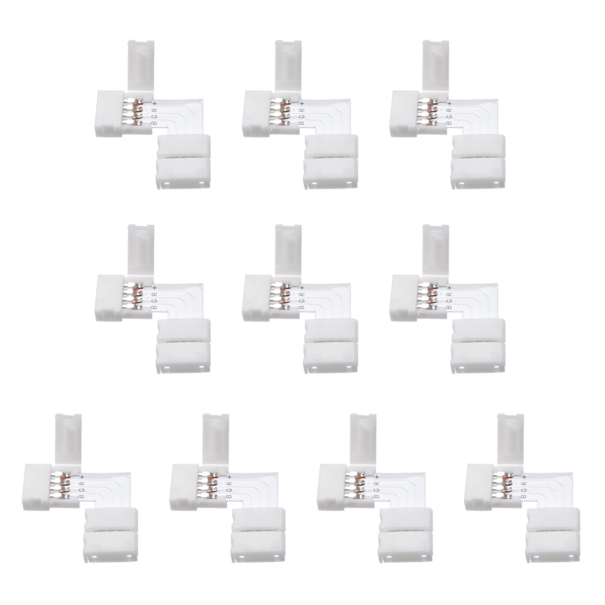10mm 4P L-shape Connector Clip for 5050 RGB 4 Conductor LED Strip Lights 10Pcs