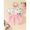 thumbnail image 3 of HWJAD My 1st Easter Outfit Newborn Baby Girl Infant Girls Bunny Short Sleeve Romper Jumpsuit Dress Headband Summer Outfits, 3 of 9