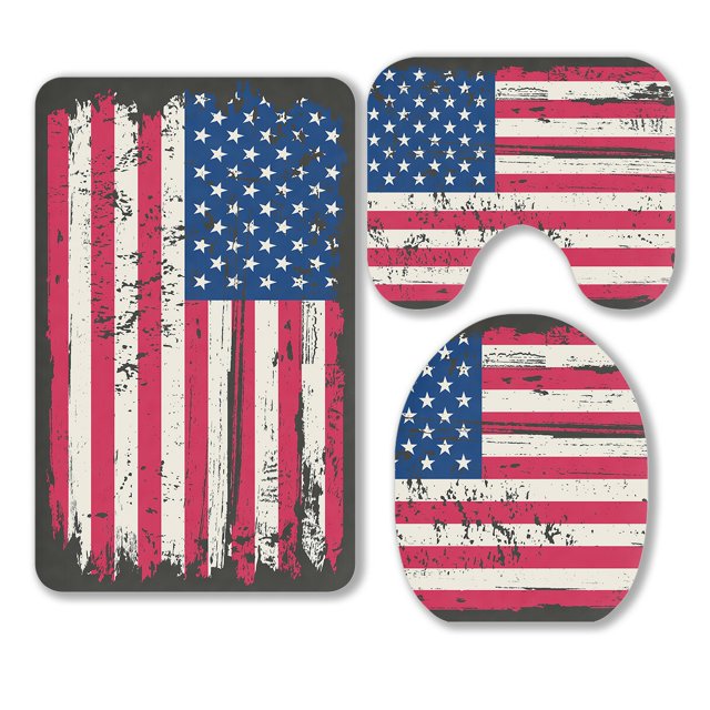ABPHQTO Bandera de los Estados Unidos de América Bandera de EE. UU. Juego de alfombras de baño de 3 piezas Alfombra de baño Alfombra de contorno y cubierta de tapa de inodoro