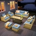 thumbnail image 3 of Vcatnet 10 Pieces Outdoor Patio Conversation Set with 54" Fire Pit Wicker High Back Sectional Sofa Furniture Denim Blue, 3 of 10